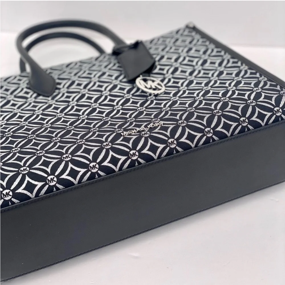 Michael Kors Mirella Medium Metallic Logo Jacquard Tote Bag Black